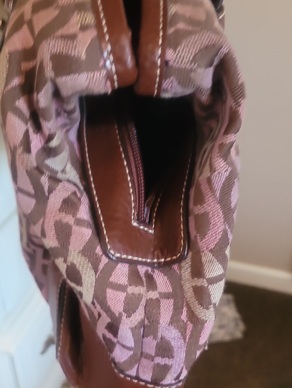 Etienne Aigner Brown & Pink Patterned Satchel with Buckle Detail - Picture 4 of 7